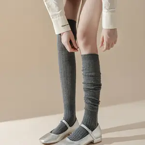 Wholesale Custom Logo Double Needle Adults Girls Black White Solid Colors Knee High Long Socks For Women