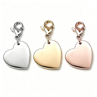 Pendentif Cœur en Acier Inoxydable Poli Miroir pour Bijoux, Breloque DIY à Graver avec Fermoir Mousqueton
