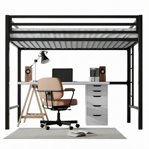 Lit superposé moderne en métal à double niveau avec bureau et rangement pour chambre d'étudiant, dortoir scolaire - Product Image 1