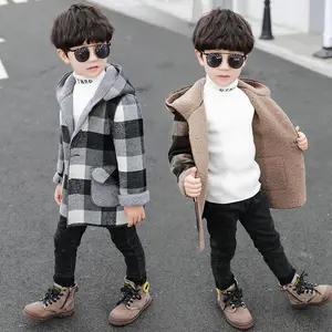 Fall Winter Fleece Jackets Baby Trench Children's Clothing 2-10 Years Hooded Warm Plaid Outerwear Kids Windbreaker Coats for Boy