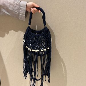 Borsa a Rete Boho in Macramè, Borsa Intrecciata a Mano in Cotone con Frange e Dettagli di Perline, Mini Borsa Estiva da Spiaggia - Product Image 1