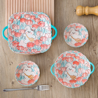 Ensembles de vaisselle mignons à motif de dessin animé pour animaux de compagnie, modèles Tulipe et Lapin, comprenant bol à riz, cuillère à riz et assiette, style Ins frais