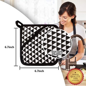 Almohadillas cuadradas gruesas a cuadros para casa de acampada, cocina, resistentes al calor, juegos de manoplas para horno, bolsas de algodón de bolsillo - Product Image 4