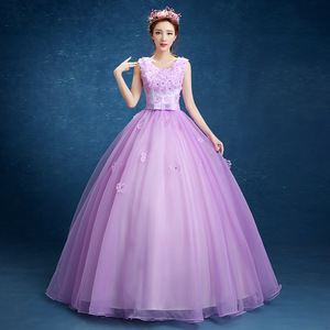 Women's Long Tulle Ball Gown Pink Violet Stage Performance Dress High Waisted Wedding Style Adult Size - Product Image 1