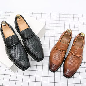 Mens Business Wedding Genuine <b>Leather</b> <b>Shoes</b> British Grain Pointed Tip Breathable <b>Slip</b>-<b>On</b> High End Handmade Autumn Light - Product Image 4