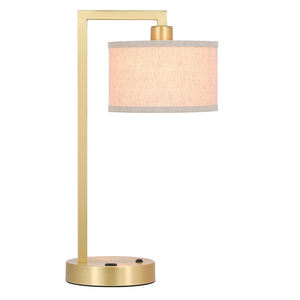 โคมไฟตั้งโต๊ะข้างเตียงแบบโมเดิร์น ทำจากทองเหลืองซาติน พร้อมพอร์ต USB และโคมผ้า สำหรับห้องนอนและสำนักงาน - Product Image 6