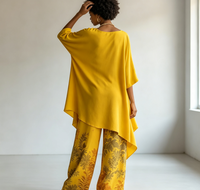 Ensemble deux pièces décontracté pour femme : haut ample à col bateau et manches 3/4 à ourlet irrégulier, imprimé floral, et pantalon large – Idéal pour les vacances et le quotidien