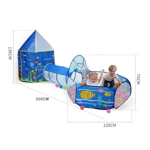 Детская игровая палатка, портативная складная детская 3-в-1, замок, игровой домик, туннели для ползания, Океанский бассейн с шарами, детские игрушечные палатки