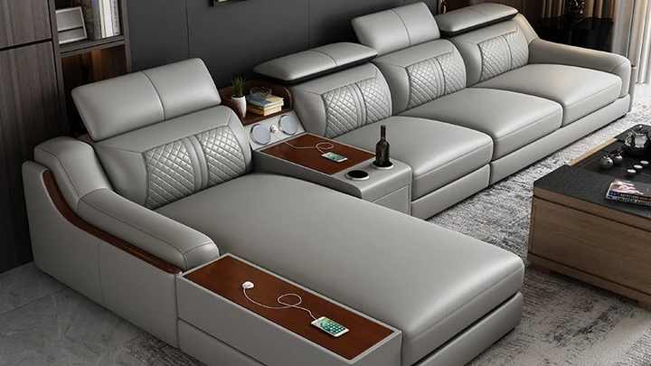 Multi-Functional Modern L Shaped Sofa Set - Italian Leather Living