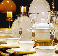 Service de table en céramique de luxe, vaisselle européenne en grès moderne avec bordure dorée