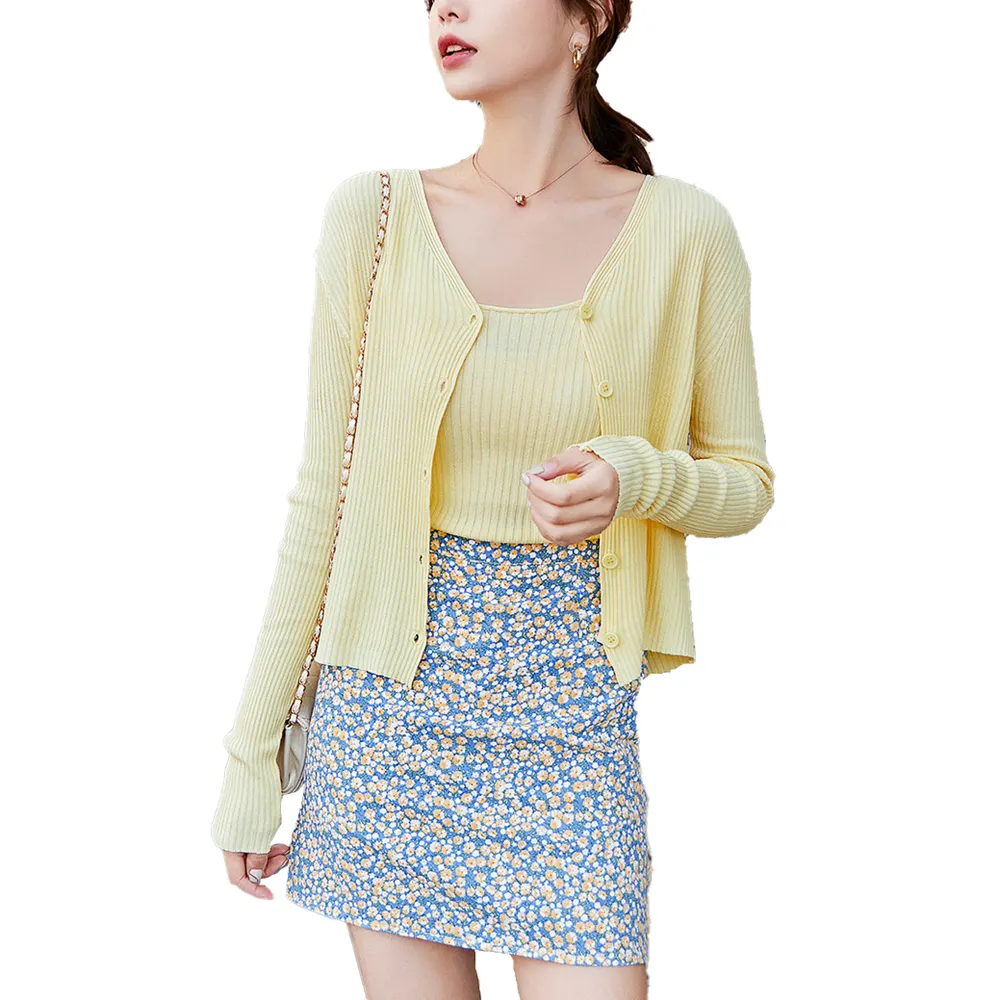 office lady slim fit knitted cardigans Short Outer Loose Lightweight Wear Button Knitted Slim Cardigan Tops