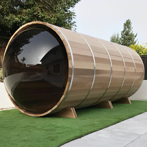 Sauna cylindrique en cèdre avec structure de couleur claire et reflets doux, ne brillant pas éblouissantement même au milieu de l'été - Product Image 2
