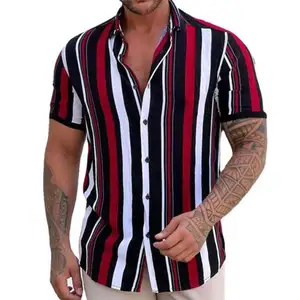पुरुषों के लिए नई साधारण शर्ट्स स्ट्राइप प्रिंटेड पुरुषों के कपड़े ढीले ओवरसाइज़्ड शर्ट्स कैज़ुअल शॉर्ट स्लीव डेली स्ट्रीट टॉप्स