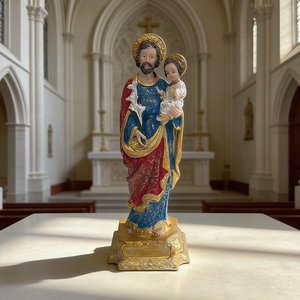 Estátua Religiosa Personalizada de São José Segurando o Menino Jesus em Resina para Artigos Religiosos Católicos Fornecedor de Igreja - Product Image 4