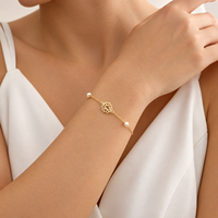 Bracelet personnalisé en perles de fleur de lotus plaqué or 18 carats en acier inoxydable, bijoux de mariage pour mariée et demoiselle d'honneur, cadeau de Noël