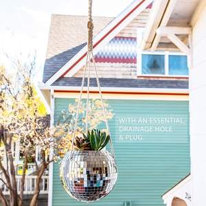 Disco Ball Planteur Table Suspendue Pitch <span class=keywords><strong>Corde</strong></span> Support En Bois <span class=keywords><strong>Avec</strong></span> Trous De Vidange Bouchons pour Soins Des Plantes Intérieur Extérieur Bureau Patio <span class=keywords><strong>Pot</strong></span> - Product Image 4