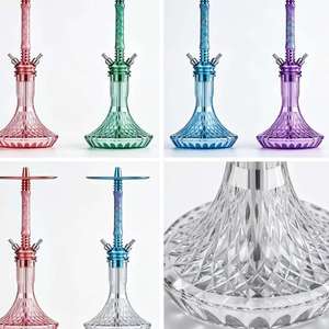 Green Pattern <b>Hookah</b> Aluminum Shisha <b>Pipe</b> Clear Glass Base Double Hose Lounge Use - Product Image 6