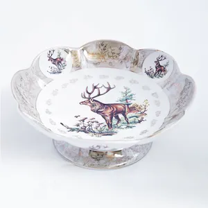 经典设计家居用品碗10英寸咖啡金叶麋鹿客厅家用陶瓷水果碗