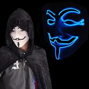 Movie Cosplay V For Vendetta El Hacker Glowing Mask Anonymous Guy Fawkes Custom Led Scary Halloween Rave Mask