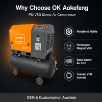 Kompresor Udara Sekrup AOKEF 6HP dengan Tangki Penyimpanan Teknologi PM VSD Kontrol HMI Digital Tombol Stop Darurat Roda Bergerak