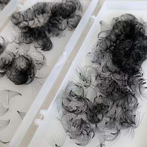 Pestañas Postizas Pre-fabricadas de Tallo Corto, 8D 9D 10D, 0.05mm 0.07mm, PBT Coreano, Negro Oscuro, Ultraligeras, Hechas a Mano, Suaves - Product Image 3