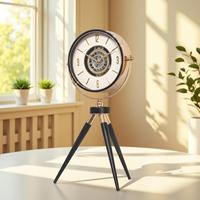 Horloge de bureau moderne minimaliste en métal avec trépied, mouvement à quartz silencieux, calendriers et rétroéclairage pour la maison et les bureaux