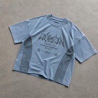 T-shirt Homme Rétro Personnalisé à Impression Numérique avec Logo sur la Poitrine, Coupe Boxy, Manches Courtes, Effet Délavé Vintage, Panneaux Color Block, pour Usage Quotidien