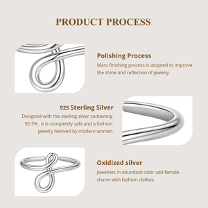 925 Sterling Silver Sparkling Infinite Sleek Open <strong>Ring</strong> Fine Jewelry for Women Stacked Shining Eternity Adjustable <strong>Ring</strong> - Product Image 3