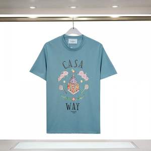 Camiseta de manga corta con estampado floral de letras y castillo para parejas, estilo casual, para verano, CASABLAN - Product Image 5