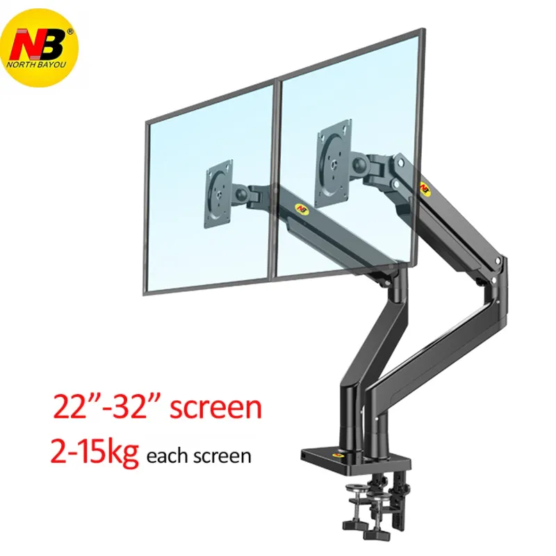 Nb G32 Aluminium 22 "-32" Dual Lcd Led Monitor Mount Gasveer Arm Full Motion Monitor houder Ondersteuning Load 2-15Kg Elk