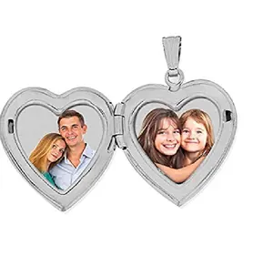 DIY custom solid 925 sterling silver open heart shape photo frame pendant necklace locket blank