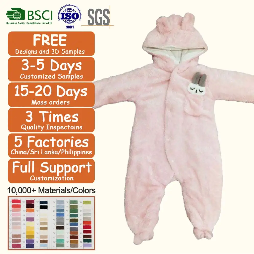 Combinaison en peluche douce pour bébé, col à capuche, confortable, enfants garçons filles, vêtements chauds d'hiver, barboteuse pour bébé, vente en gros