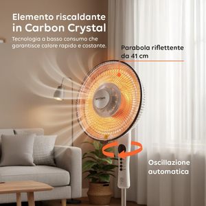 Chauffage oscillant à télécommande avec minuterie Carbon Element 550/1100W avec piédestal pour un chauffage domestique rapide à faible puissance - Product Image 5
