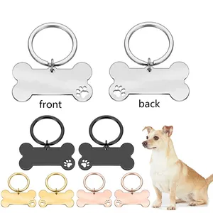 Anti-lost personalized pet id name tag stainless steel custom blank dog bone paw keychain for cat puppy dog pet accessories