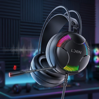 Casque de jeu filaire supra-auriculaire LDON 523 avec microphone, éclairage RGB, en métal et cuir, son surround audiophile AAC pour PC, PS4/5, Switch