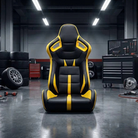 Siège baquet universel JDM Racing noir et jaune en cuir PVC, inclinable, avec support lombaire et glissières à double verrouillage
