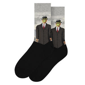 Chaussettes décontractées pour femmes en coton avec motif d'art à l'huile de Magritte, tendance, antibactériennes, pour la saison printanière, logo sur le corps - Product Image 5