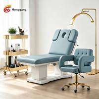 Lit de soin professionnel électrique à 3 moteurs, réglable, en cuir synthétique luxueux, base dorée, lumière LED, personnalisable, pour soins de la peau et spa