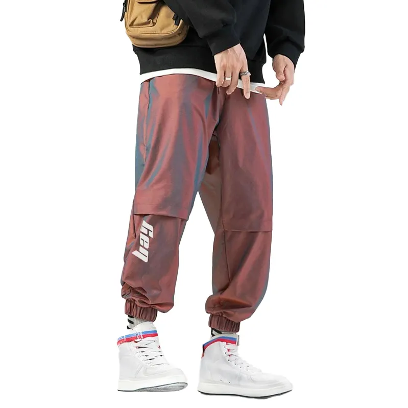 Wholesale Drawstrings Windbreaker Pants Streetwear Hip Hop Woven Reflective Sweatpants