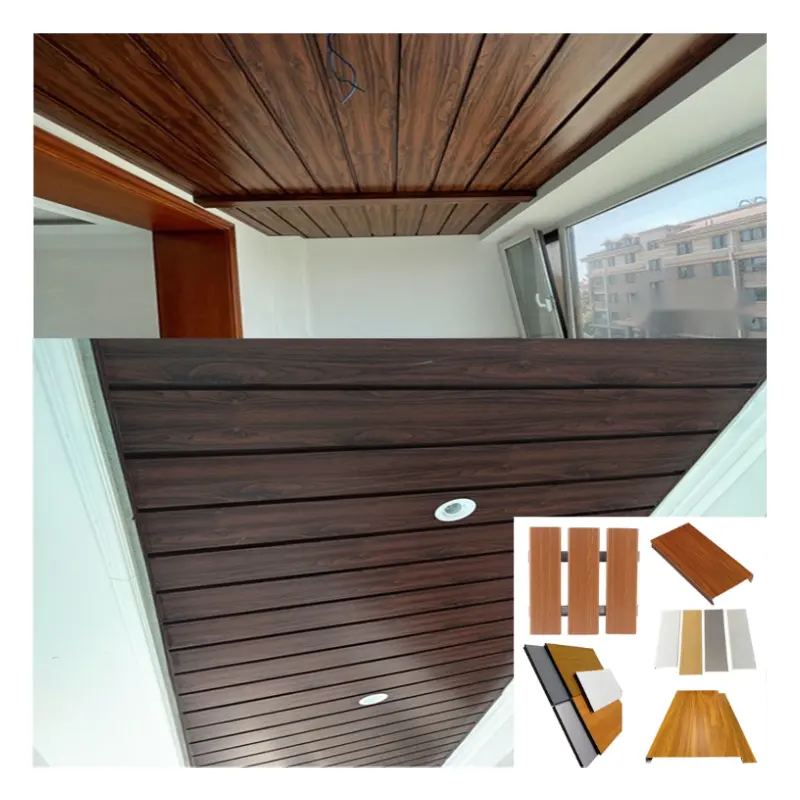 बकल पैनल बाफ़ल लंबी पट्टी एल्यूमीनियम छत लकड़ी अनुकूलित आधुनिक एल्यूमीनियम मिश्र धातु जलरोधक छत बोर्ड धातु छत