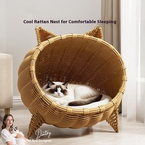 Однотонная летняя палатка из дышащего ротанга для кошек и собак с закрытым питомником - Product Image 2