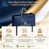 Sac de shopping de luxe en carton bleu marine avec logo personnalisé en feuille d'or, sac cadeau avec poignée en corde de coton, écologique, pour bijouterie et vente au détail