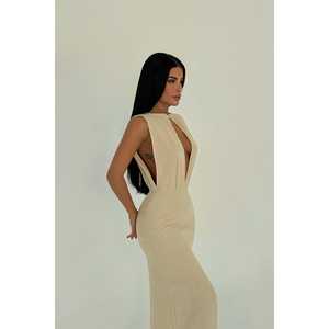 Robe Himari beige pour femme, décontractée, modeste et tendance, design sans bretelles, pour les fêtes et les événements, taille XS avec logo personnalisé - Product Image 4