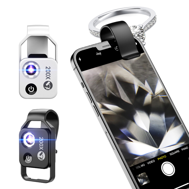 Microscope Lens CPL LED Light 200X Magnification Microscope Magnifier Micro Lens Microscope Lens for Universal Mobile Phones
