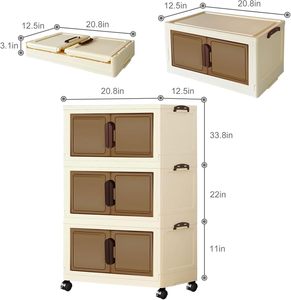 Armario de Almacenamiento Apilable y Plegable Rectangular con 2 Puertas Abatibles, Ruedas, Plástico PP, Multifuncional, Multicapa, 50-500L - Product Image 4
