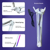 Support de microphone et de téléphone TopYun en métal avec éclairage RGB, bras articulé réglable pour diffusion en direct et studio de bureau