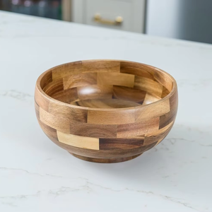 Bol rond en bois <span class=keywords><strong>de</strong></span> 8 pouces, planche à découper en bois d'olivier avec bol et ensemble d'ustensiles, bol à épices en bois - Product Image 1