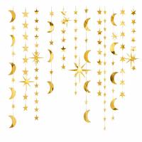 Guirlande 4M étoiles et lunes or et argent en carton réfléchissant pour décoration de fête du Ramadan et d'anniversaire