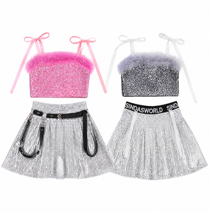 Traje de Baile Hip Hop Jazz <span class=keywords><strong>para</strong></span> Niñas, Top con Lentejuelas, Falda Plisada, Atuendo <span class=keywords><strong>para</strong></span> Espectáculo - Product Image 5