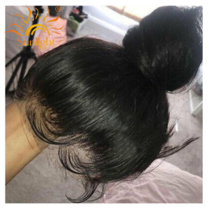 Afro 360 100% chưa qua chế biến tóc thô 13*6 ren phía trước tóc giả ren trong suốt dây rút đuôi ngựa với tóc mái thẳng 16 ~ 40 inch - Product Image 3